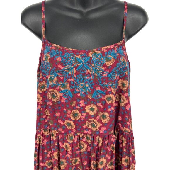 Natural Life Womens Medium Floral Sundress Embroidery Red Blue Boho - Picture 2 of 8